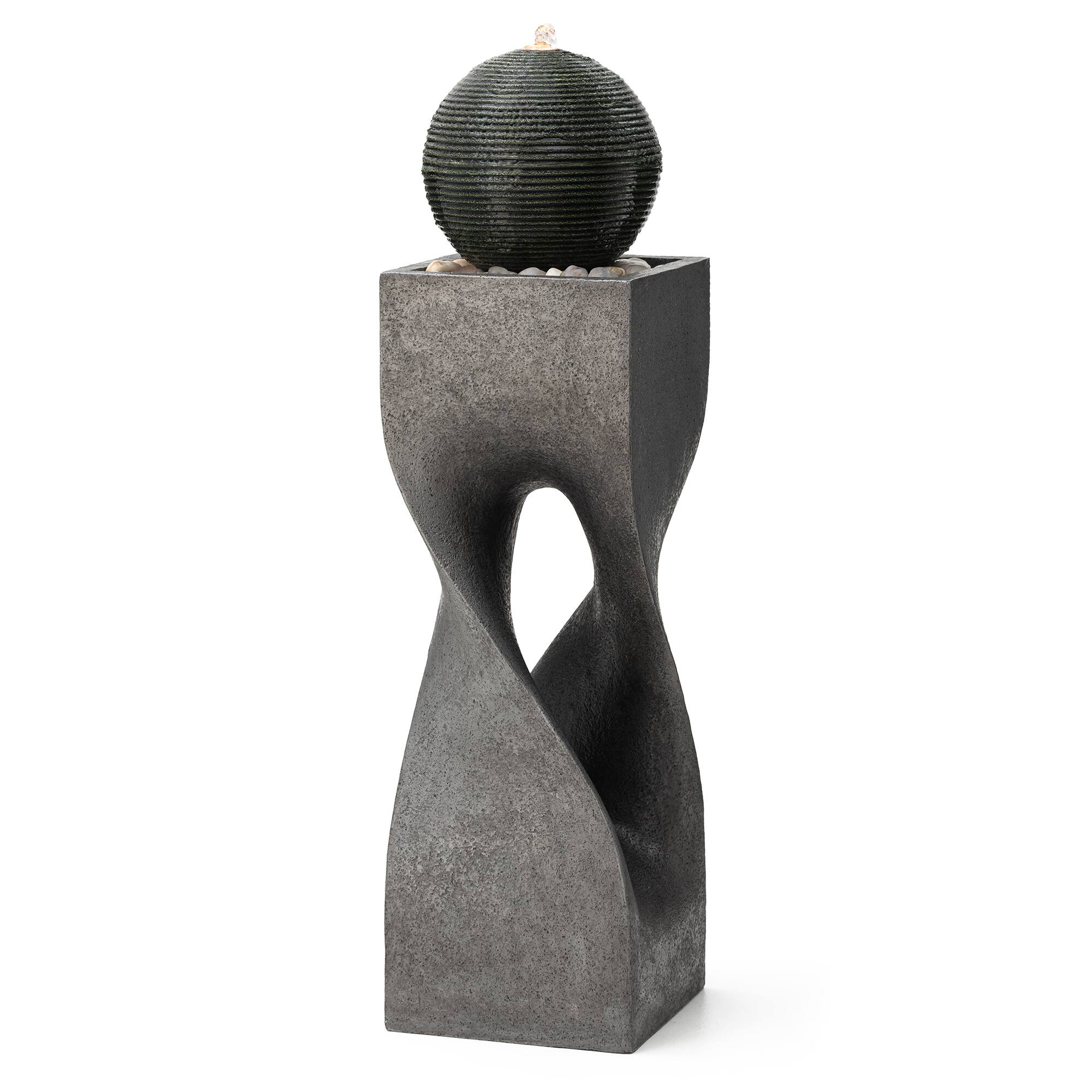Glitzhome® 40.5" Oversized LED Geometric Pedestal & Sphere Outdoor Floor Fountain